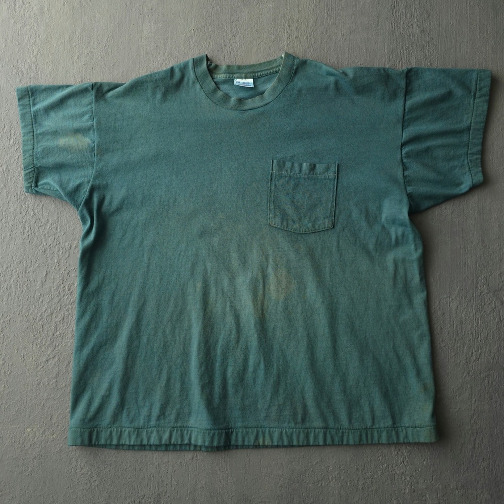 Vintage 90s BVD Teal Pocket T-shirt XXL Hand Dyed Cotton Made in USA